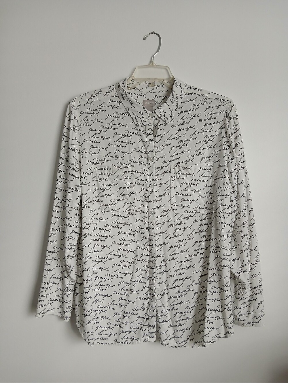 Chico's Inspirational Top Size 16/18 Button Front Pockets